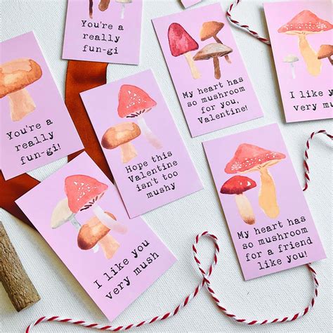 Mushroom Valentines For Kids Printable Diy Valentines Etsy