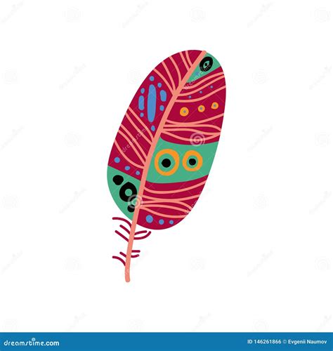 Colored Bright Bird Feather with Patterns, Decoration Element Vector ...