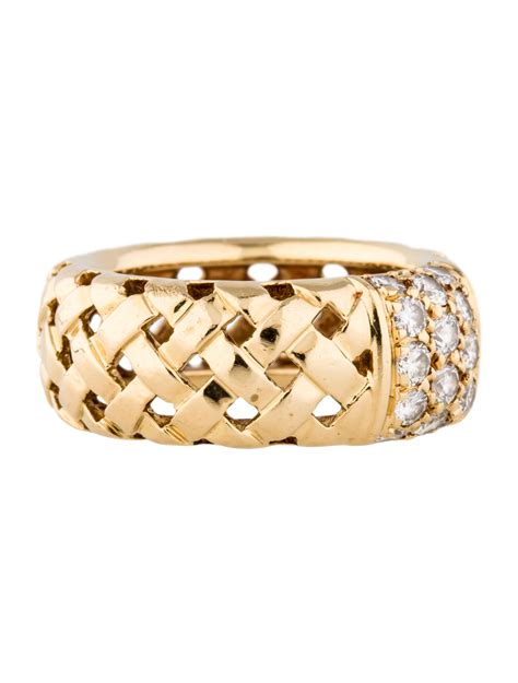 Tiffany And Co 18k Diamond Basket Weave Ring 18k Yellow Gold Band