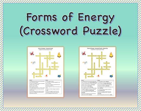 Forms Of Energy Crossword Puzzle Worksheet Activity Printable Made By Teachers