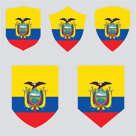 Conjunto De Bandeira Do Equador Em Moldura Em Forma De Escudo Vetor