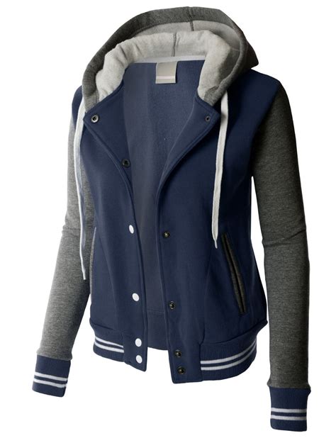 Le3no Premium Womens Contrast Sleeve Fleece Varsity Baseball Hoodie