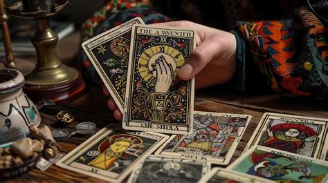 Cartas De Tarot M Sticas Extendidas En La Mesa Con Adivinos Mano