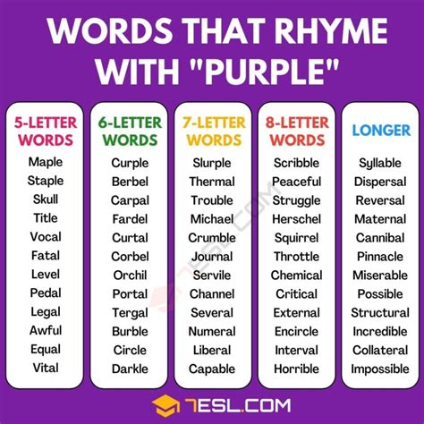 142 Words that Rhyme with Purple in English • 7ESL