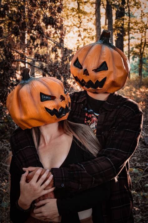 Pumpkin Head Couple Photoshoot Halloween Photoshoot Halloween Photography Halloween Pictures