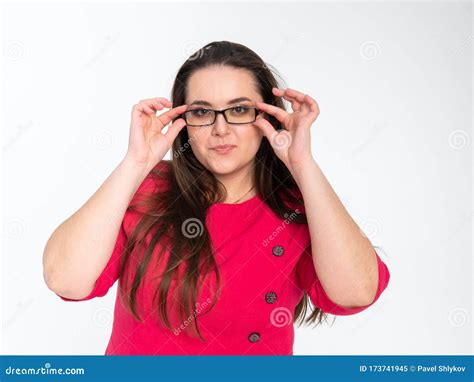 Close Up Face Of Smiling Beautiful Business Woman Wearing Glasses Isolated On White Stock Image