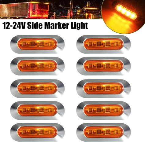 Alfu 10pcs Amber Dc12v 24v 4 Led Side Marker Indicator Lights Lamp Front Rear Tail