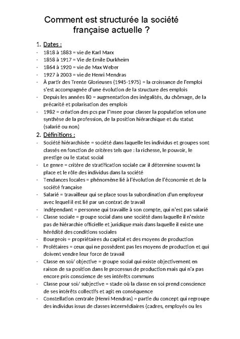 Chapitre 1, comment est structurée la société française actuelle