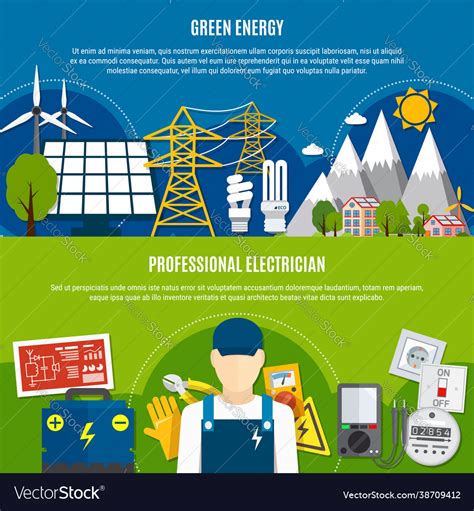 Electrician And Clean Energy Flat Banners Vector Image