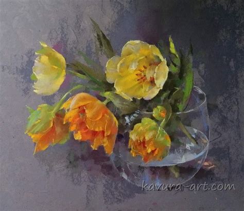 Obrázek Tulipány pastelové na papíře Flower painting Soft pastel