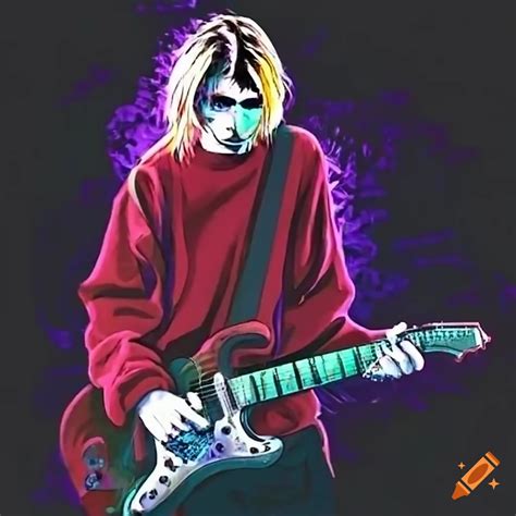 Kurt Cobain Playing Guitar Under Shining Lights On Craiyon