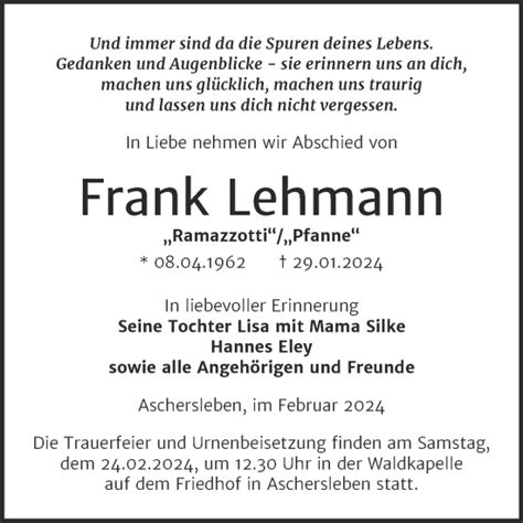 Traueranzeigen Von Frank Lehmann Abschied Nehmen De