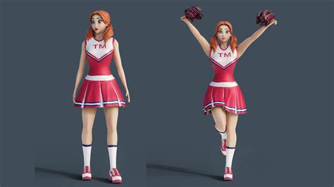3D model Cartoon cheerleader Rigged Rigged Blender VR / AR / low-poly