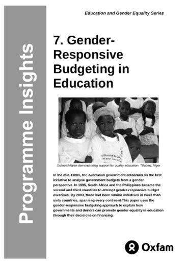 Gender Responsive Budgeting In Education Oxfam Policy And Practice