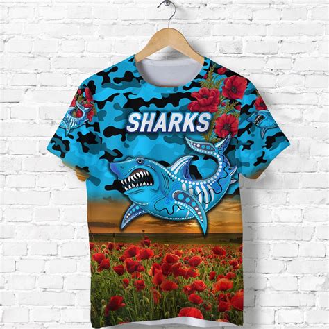 Aio Pride Cronulla Sutherland Sharks Anzac 2022 T Shirt Poppy Flowers