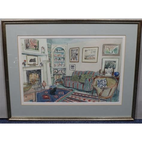 Richard Bowden Watercolour Depicting Interior Of Room With Fireplace