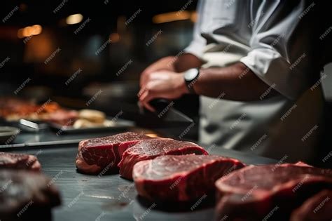 Premium Photo | A chef chops meat on a grill