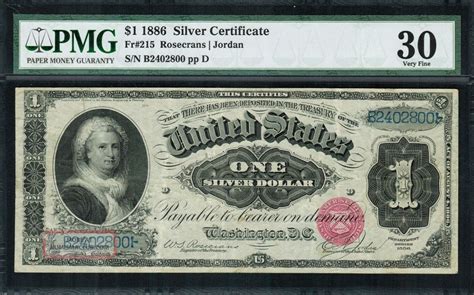 1886 1 Silver Certificate Fr 215 Martha Graded Pmg 30 Very Fine