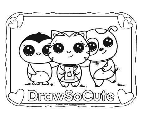 Penquin, Cat, and Dog Coloring Page – Draw So Cute