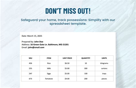 Home Inventory Spreadsheet Template in Google Docs, Google Sheets, Word, Pages, Excel, Apple ...