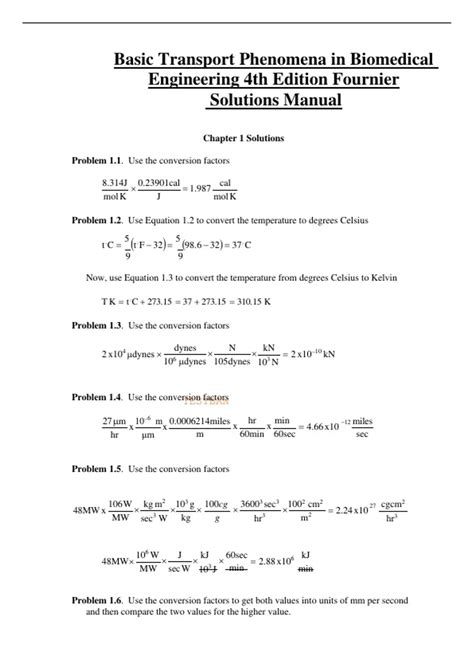 Solution Manual For Basic Transport Phenomena In Biomedical Engineering