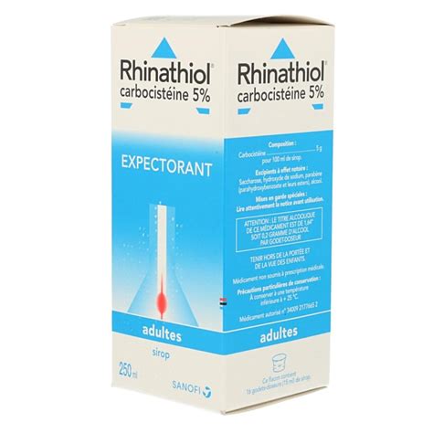 Sanofi Rhinathiol Expectorant Carbocistéine 5 Adultes Sirop Flacon De 250ml Médicaments