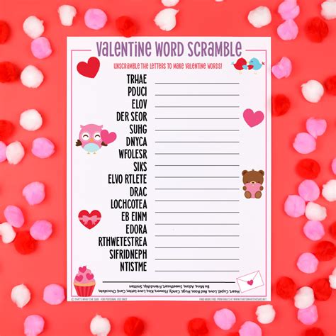 Valentines Day Word Scramble 20 Free Valentine Printables Thats