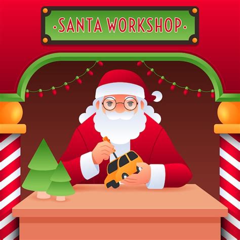 Premium Vector Flat Christmas Santa Workshop Illustration