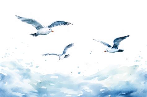 Premium Photo | Watercolor seagulls flying outdoors animal