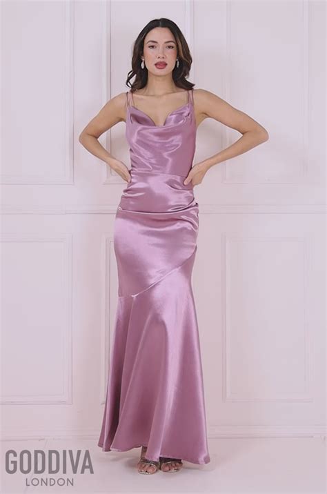 Satin Cowl Neck With Strappy Back Maxi Pink