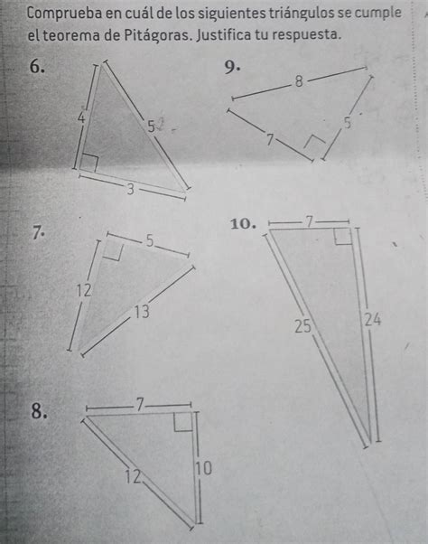 Comprueba En Cu L De Los Siguientes Tri Ngulos Se Cumple El Teorema De