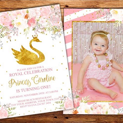 Swan Thank You Card Blush Pink Gold Swan Birthday Party Etsy