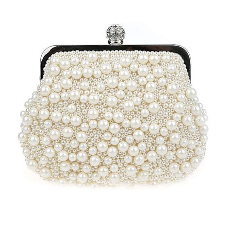 Full Beaded Women Vintage Evening Bags Imitation Pearl Shell Shaped