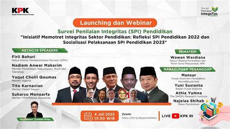 Launching Webinar Survei Penilaian Integritas Spi Pendidikan