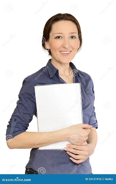 Attractive Businesswoman Holding Documents Stock Photo Image Of