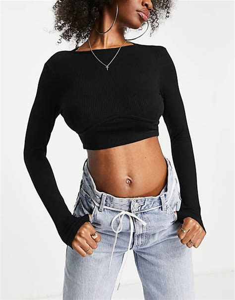 Asos Design Hourglass Super Crop Top With Thumbhole And Bust Seam