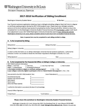 Fillable Online Sfs Wustl Fy Sibling Enrollment Verification Sfs