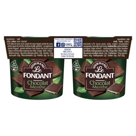 Crème dessert fondant chocolat menthe MAMIE NOVA les 2 pots de 150g à