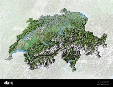 Switzerland Satellite Image With Bump Effect And Canton Boundaries