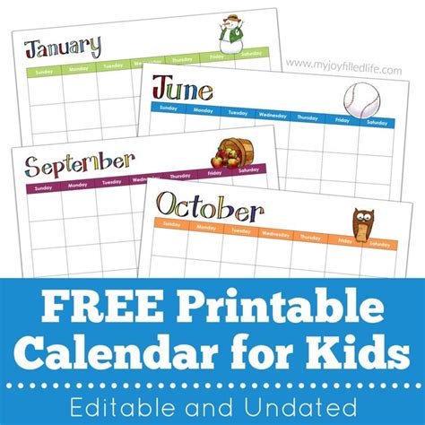 Printable Calendar Editable And Undated Kids Calendar Calendar