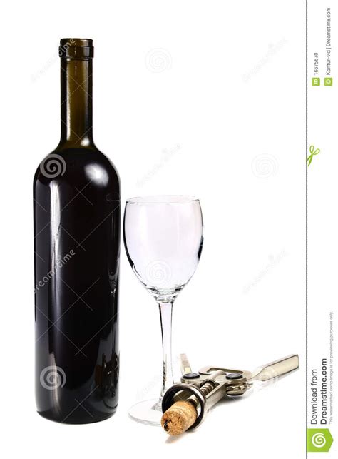 Bottle With Red Wine Glass And Cork Screw Stock Photo Image Of