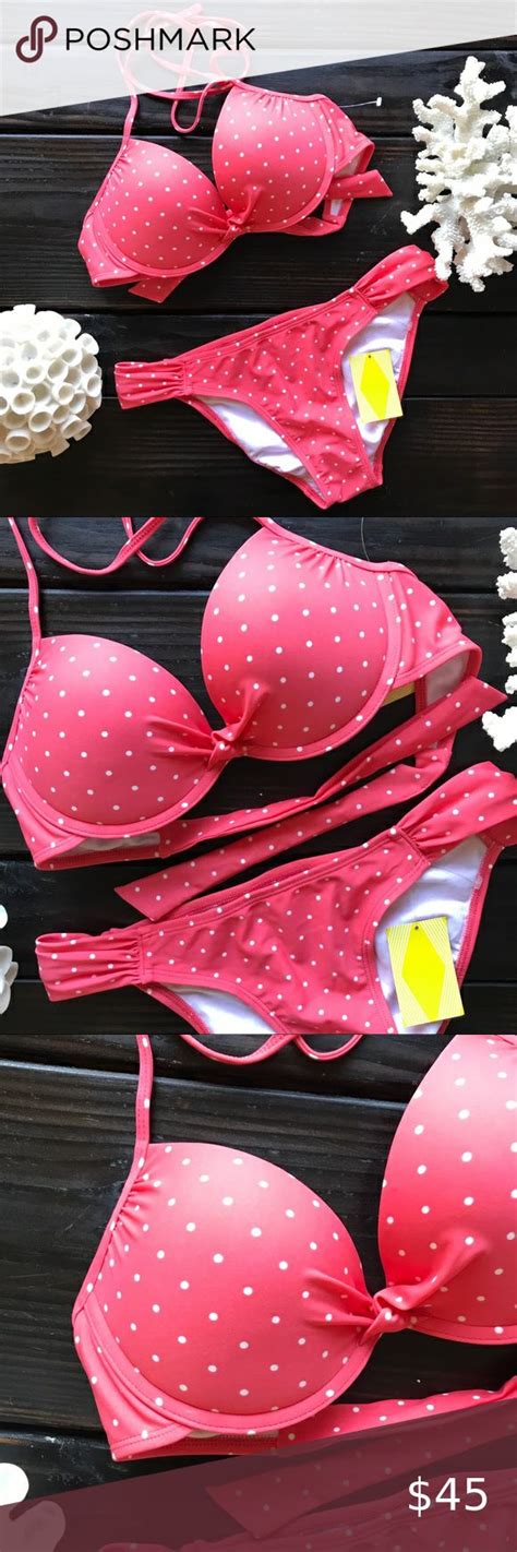 Nwt Pacsun Coral Pink Polka Dot Underwire Bikini Pink Polka Dots