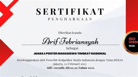 Arif Febriansyah Mahasiswa Pgsd Universitas Lampung Raih Juara I Desain Poster Nasional