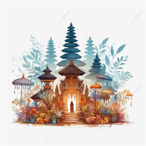 Illustration In Watercolor Style Of Nyepi Day With A Balinese Temple