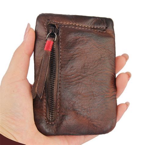 Vintage Mens Genuine Leather Mini Coin Purse Card Case Holder Wallet