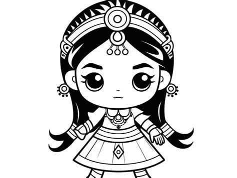 Cute Cheerful Navratri - Coloring Page