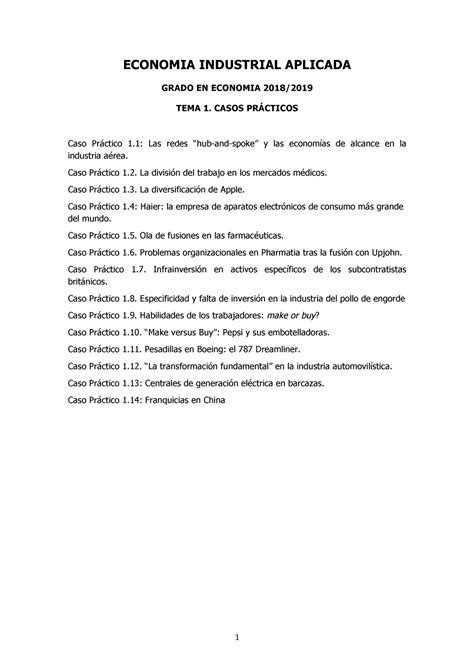 Enunciados Casos Tema Economia Industrial Aplicada Grado En