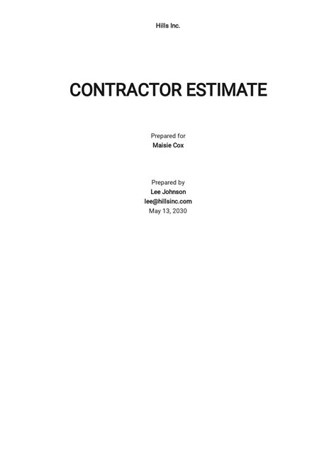 Building Contractor Estimate Template - Google Docs, Google Sheets, Excel, Word, Apple Numbers ...