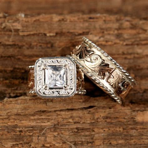 Western Wedding Rings Rustic Wedding Jewelry Fanning Jewelry