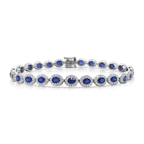 Diana Oval Blue Sapphire Diamond Halo Tennis Bracelet Alan Bick